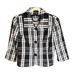 G by Guess Jacket Blazer Womens M Black White Plaid Cropped Y2K Edgy Academia